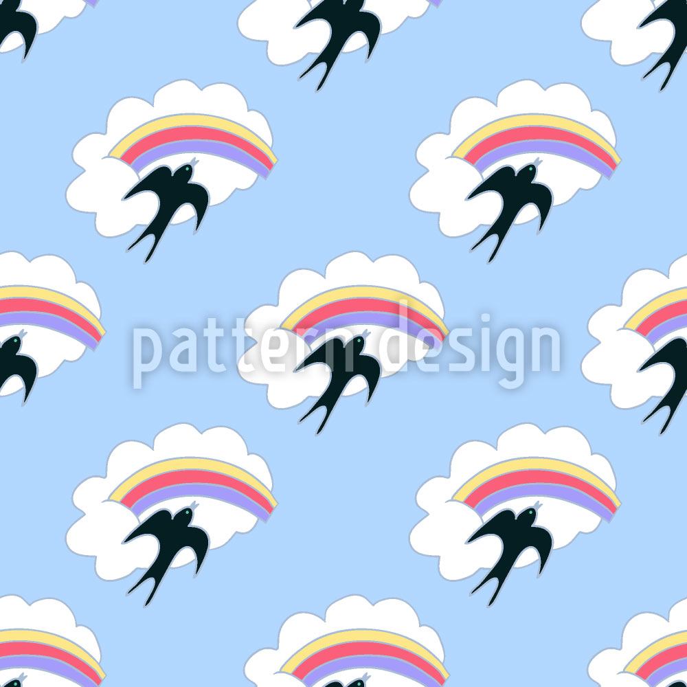 patterned-wallpaper-flying-swallow-and-rainbow