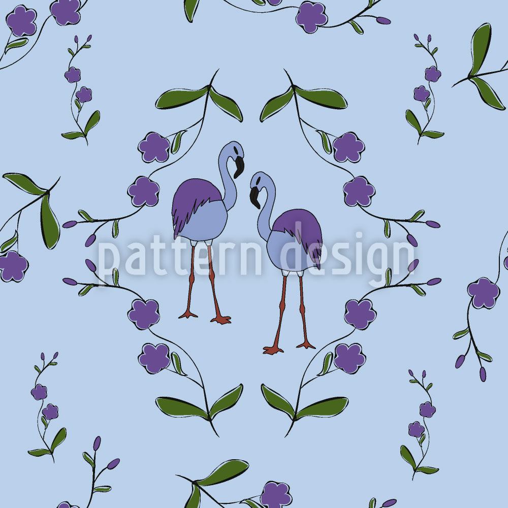 patterned-wallpaper-flamingos-under-blossoms