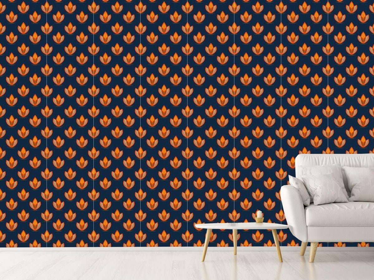 patterned-wallpaper-lotus-orange