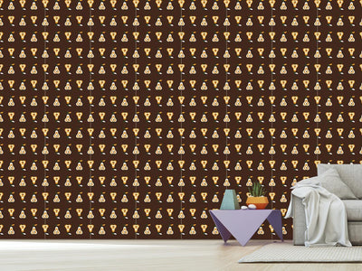 patterned-wallpaper-chocolate-fondue-with-pear