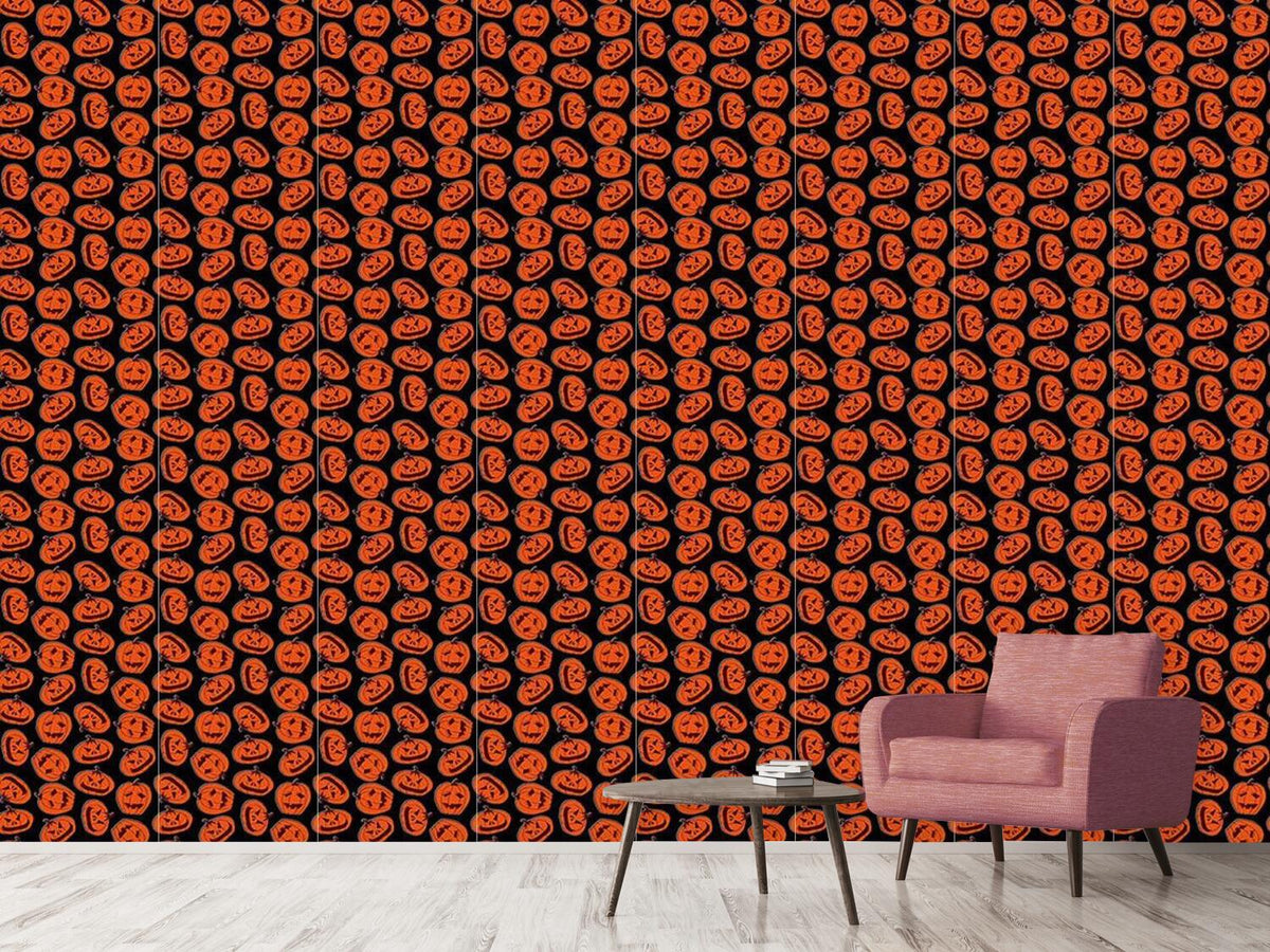 patterned-wallpaper-pumpkin-heads-black