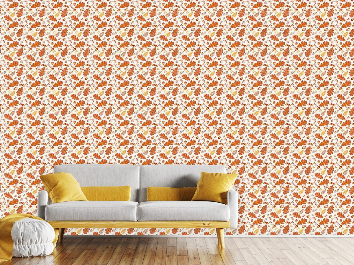 patterned-wallpaper-acorn-and-leaf-in-cesky-herslak