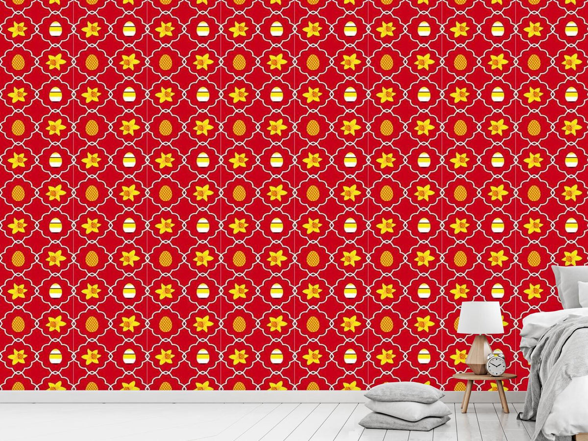 patterned-wallpaper-easter-daffodils-red