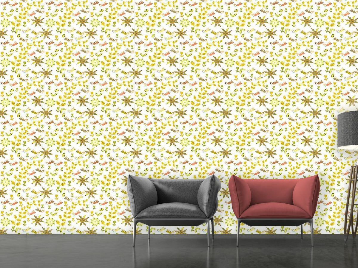 patterned-wallpaper-birds-fly-over-the-flower-bed