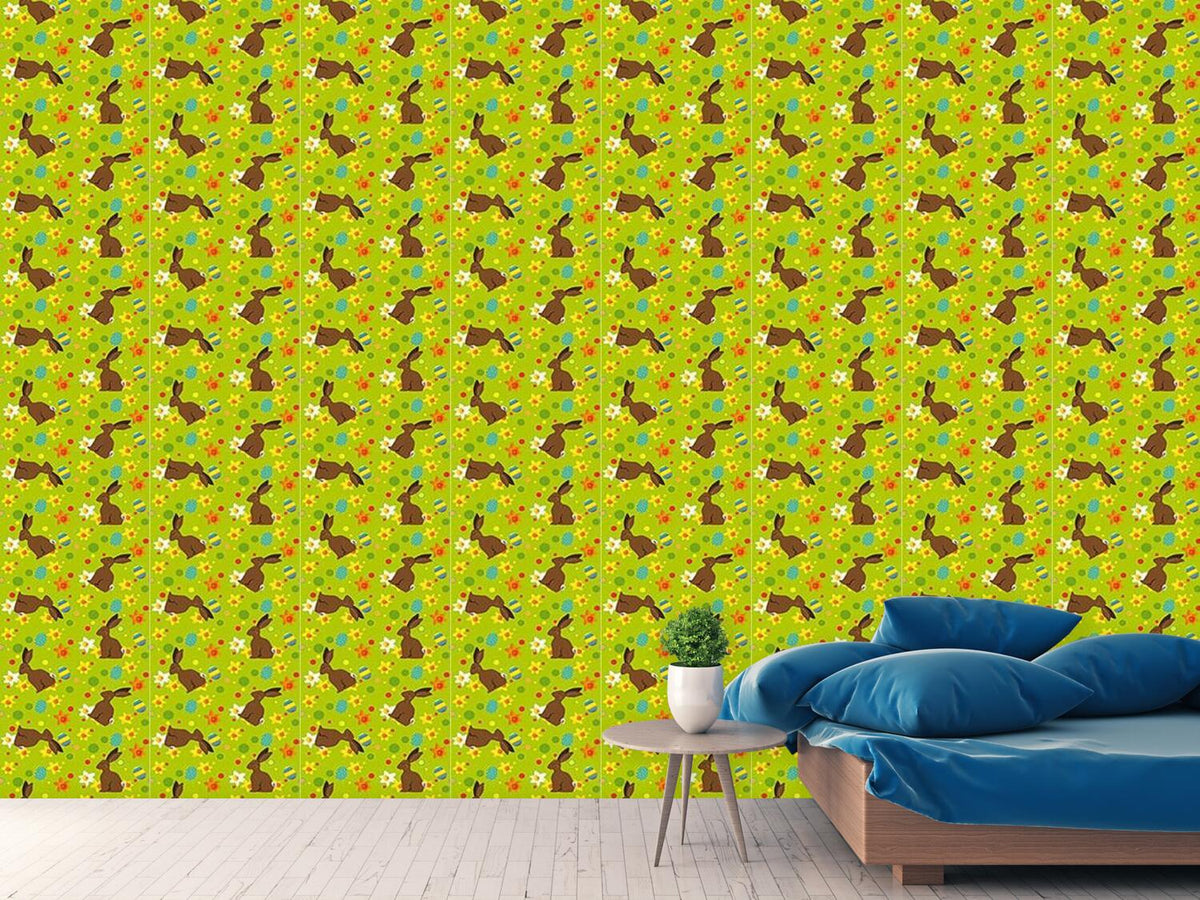 patterned-wallpaper-easter-bunny-green