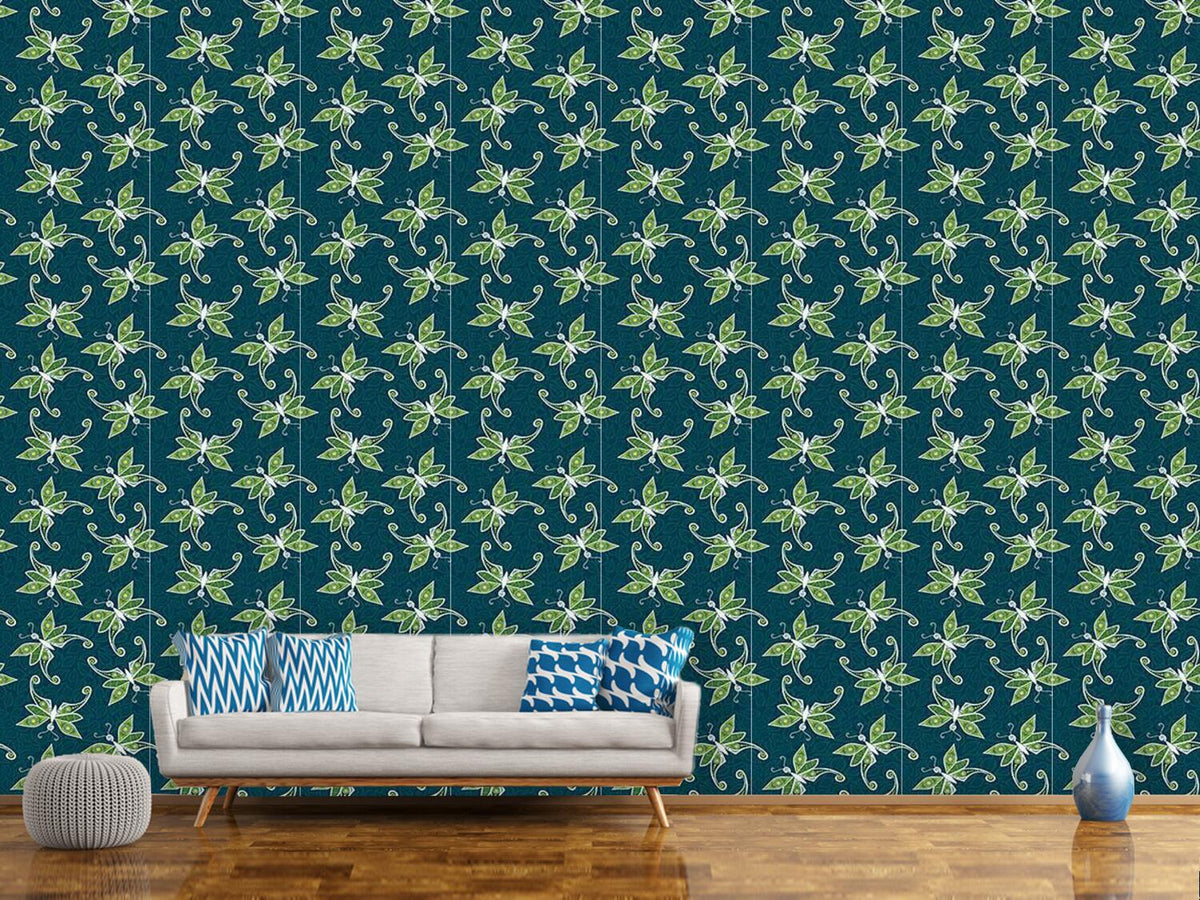 patterned-wallpaper-butterflies-on-foliage