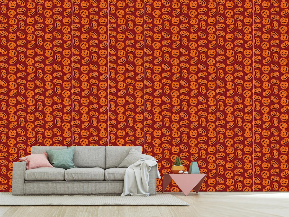 patterned-wallpaper-pumpkin-heads-brown