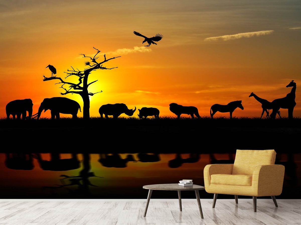 photo-wallpaper-safari-animals-at-sunset