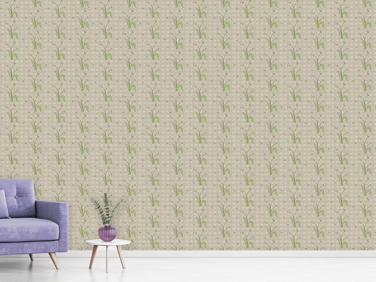 patterned-wallpaper-daisy-flower-beige