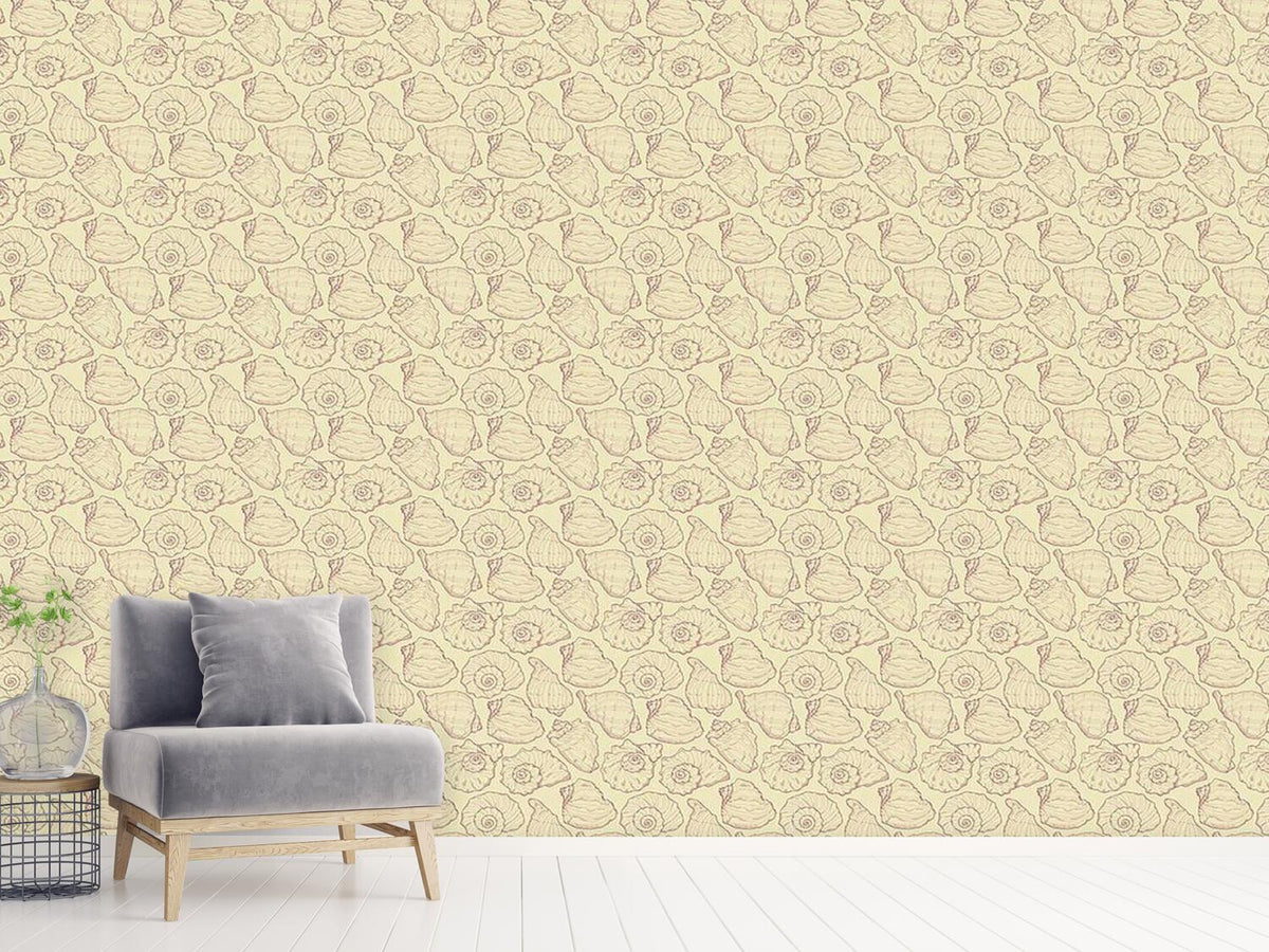 patterned-wallpaper-shellfish-yellow