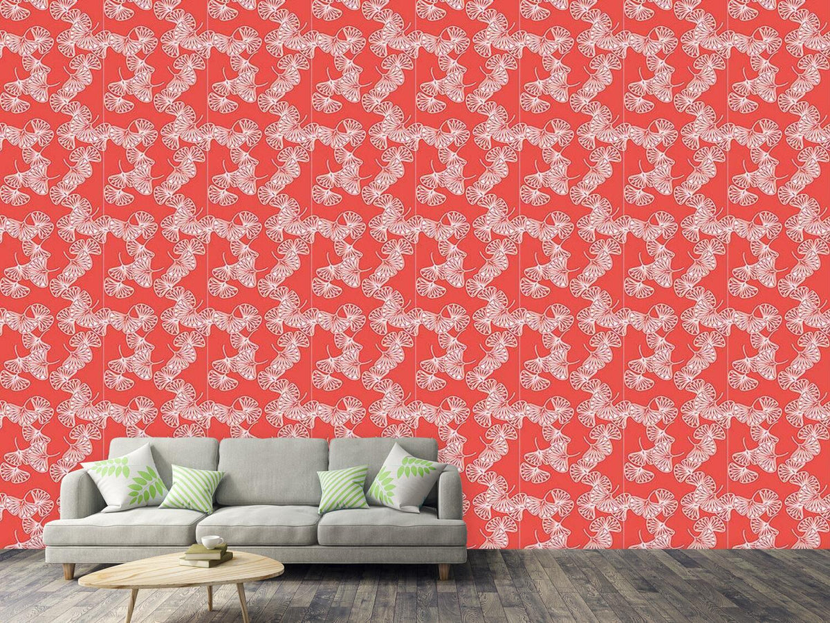 patterned-wallpaper-ginkgo-red