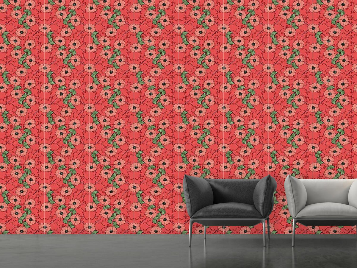 patterned-wallpaper-red-flowers-with-leaves